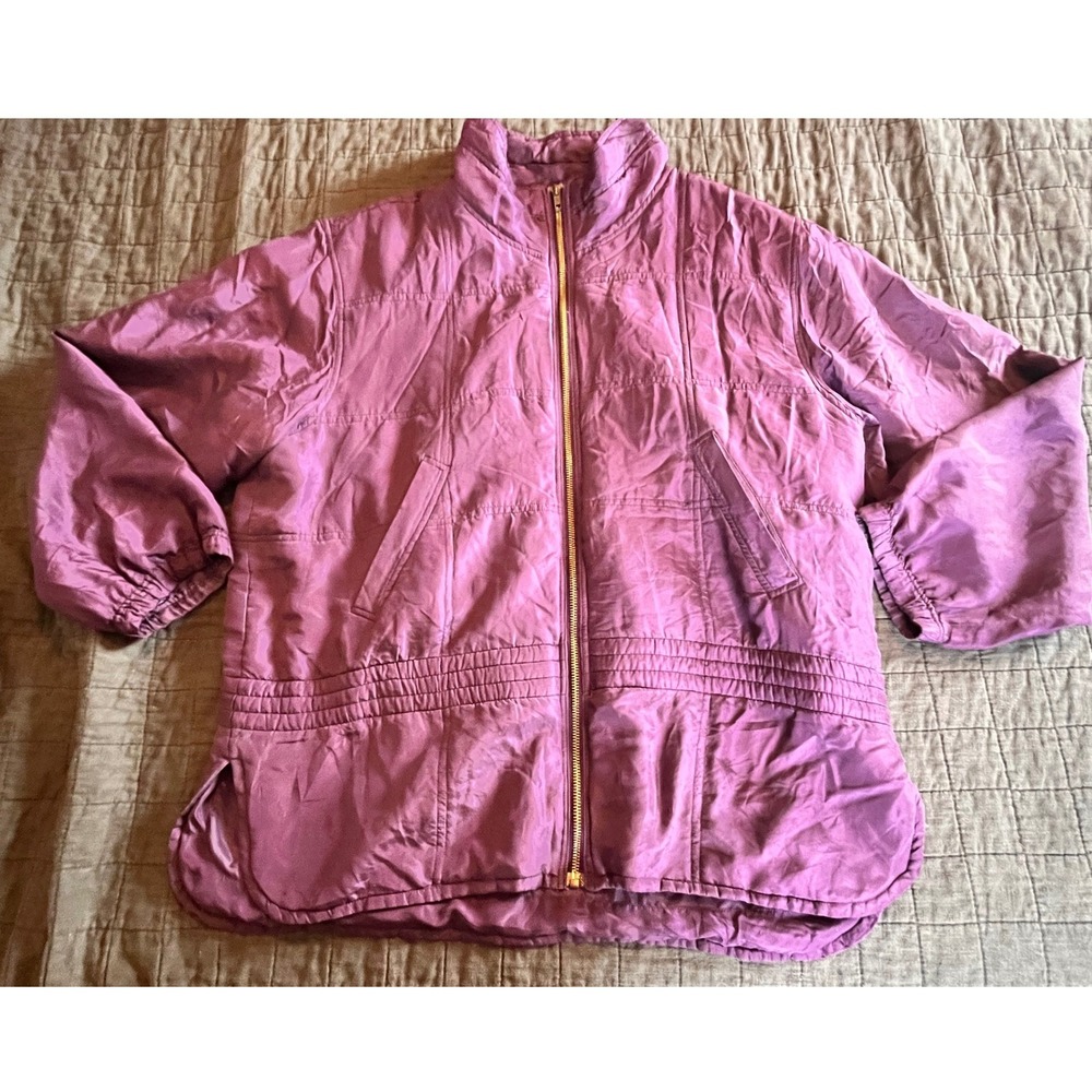 Ac-tiv-ology‎ Vintage Silk Puffer Jacket Purple Quilted Full Zip Womens Large